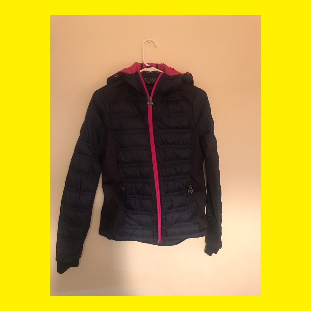 Authentic Navy Blue Thin MK Hooded Puffer Jacket